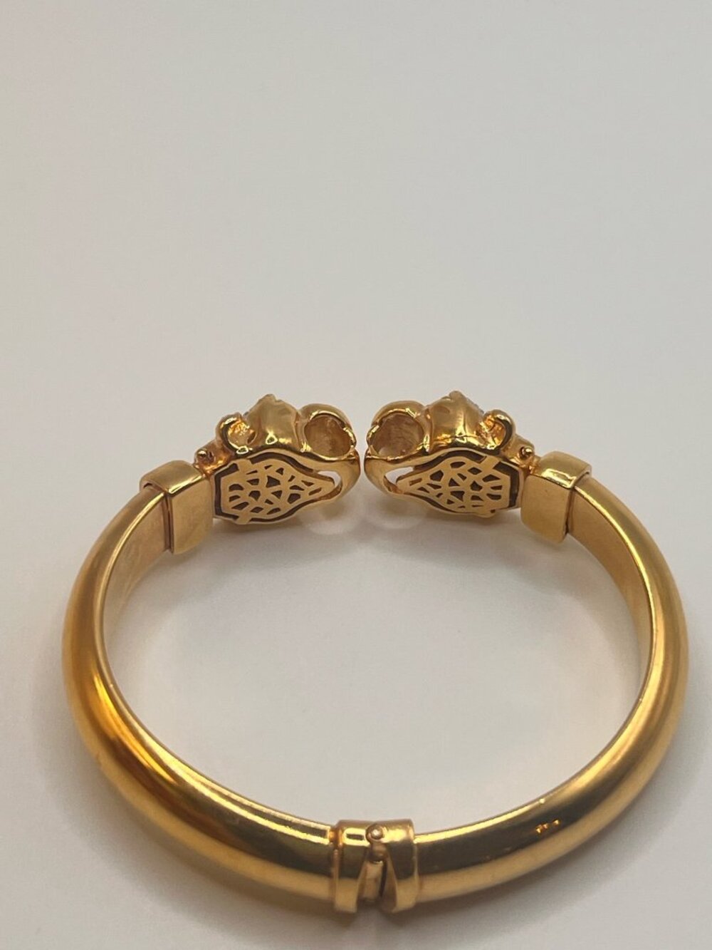 Vintage Gold Tone Double Panther Head Bangle Bracelet Hinged XS/S - Picture 3 of 4